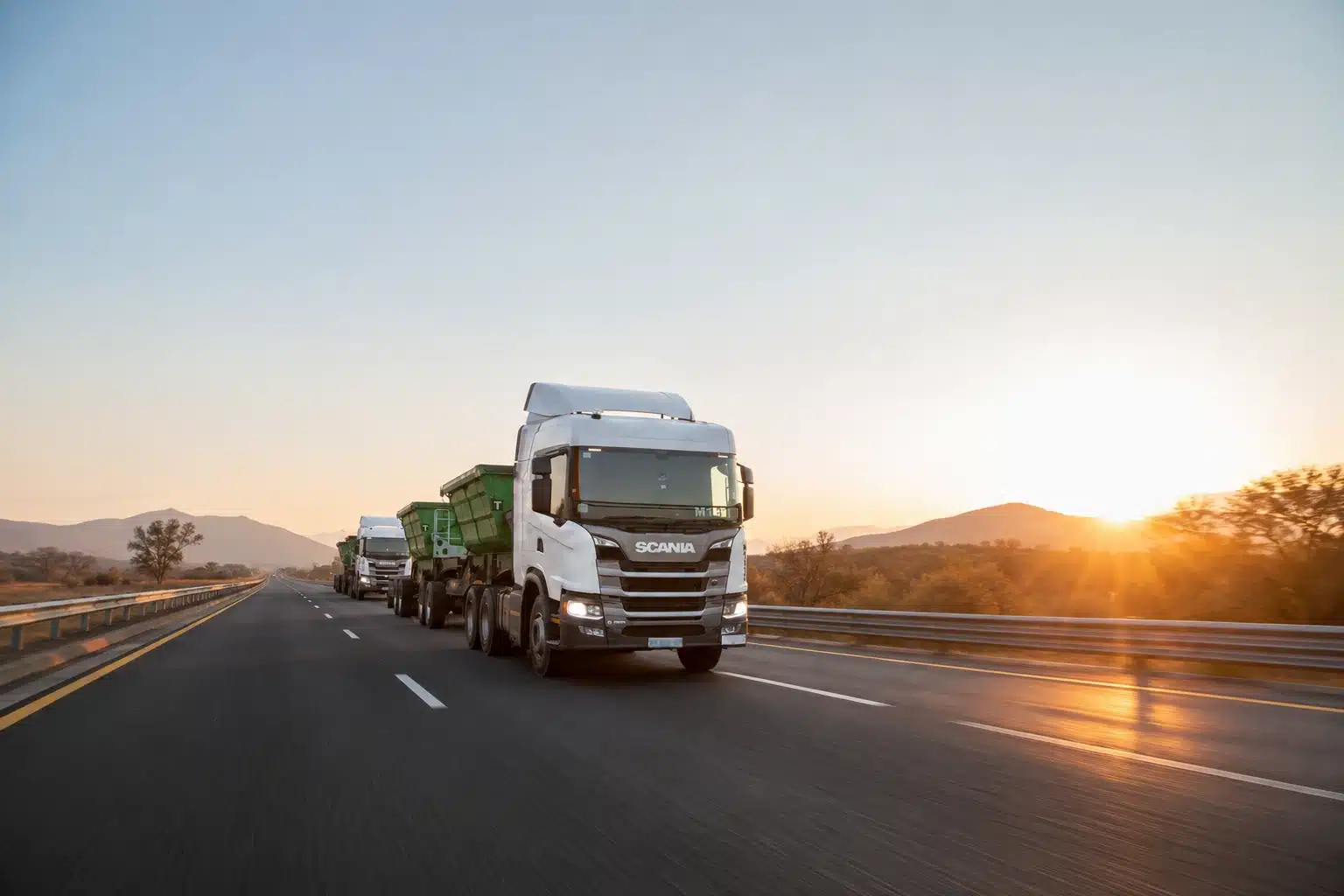Cargo truck travelling on the Dolphin Coast highway in KwaZulu-Natal, South Africa